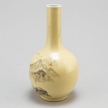 A Chinese yellow and grisaille glazed bottle vase, 20th century.