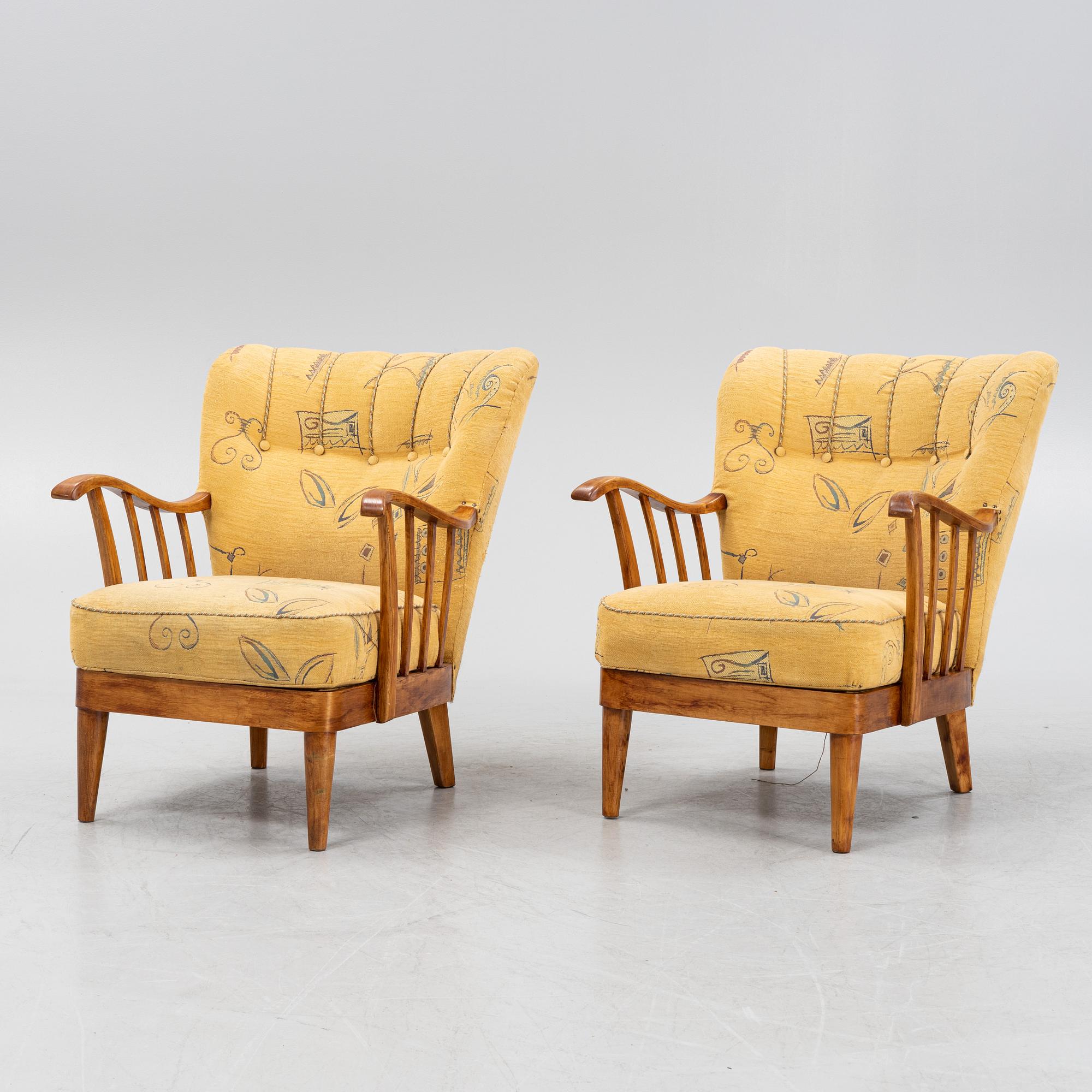 A pair of Swedish Modern armchairs, 1940's.