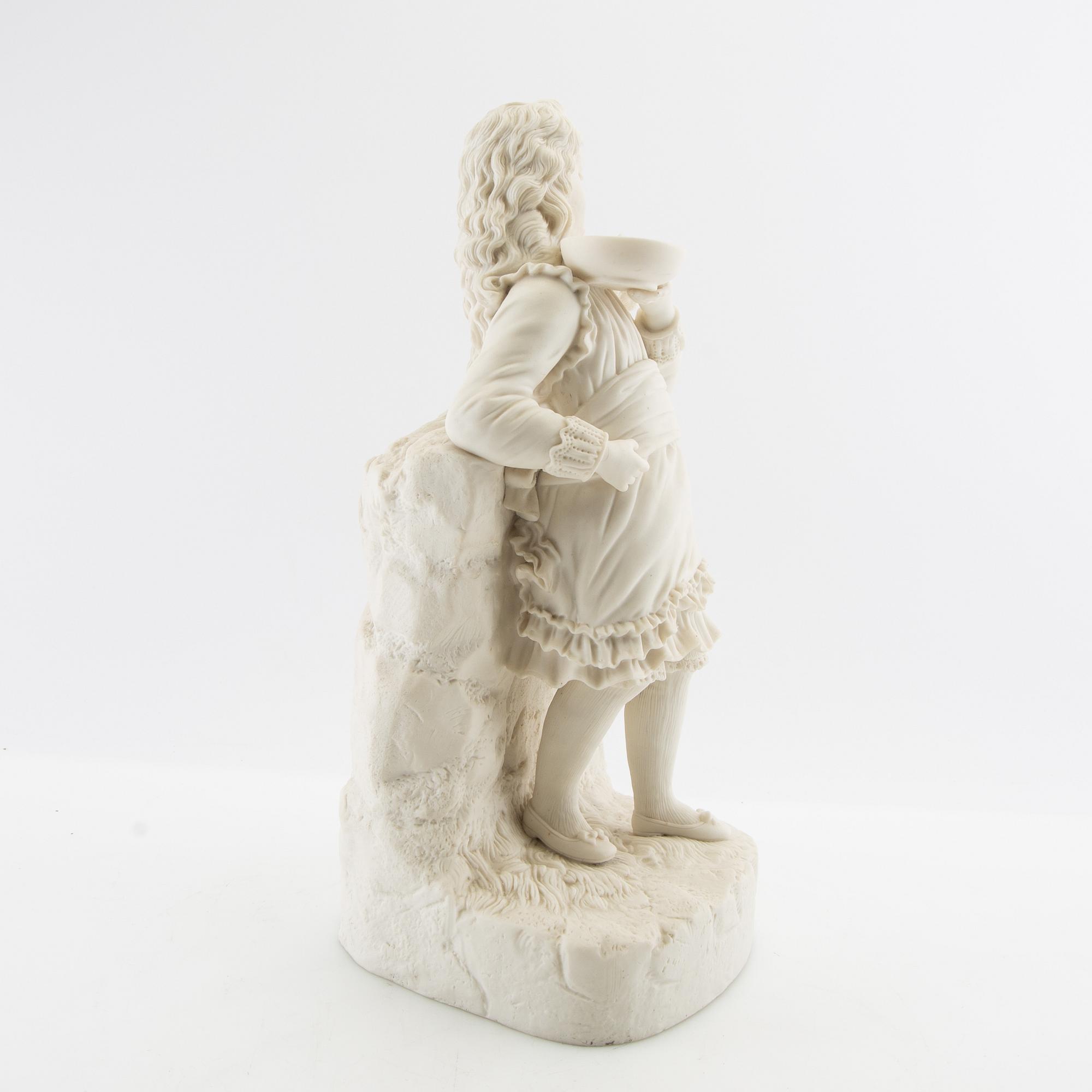 Dekorativ skulptur Flicka med katt biskvi 1900-tal.