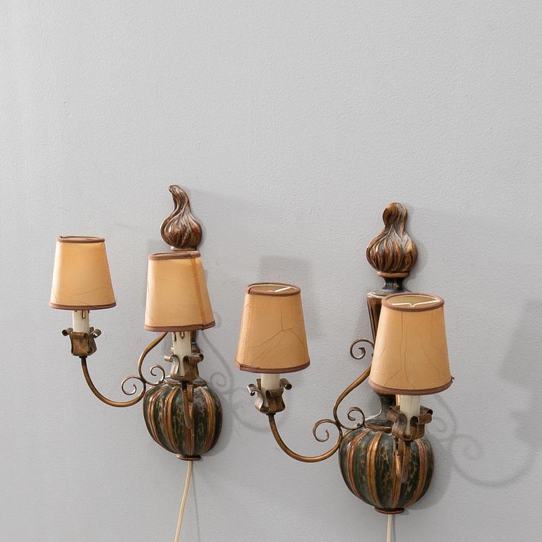 Bengt H Jönsson, wall sconces 1 pair, baroque style first half of the 20th century.