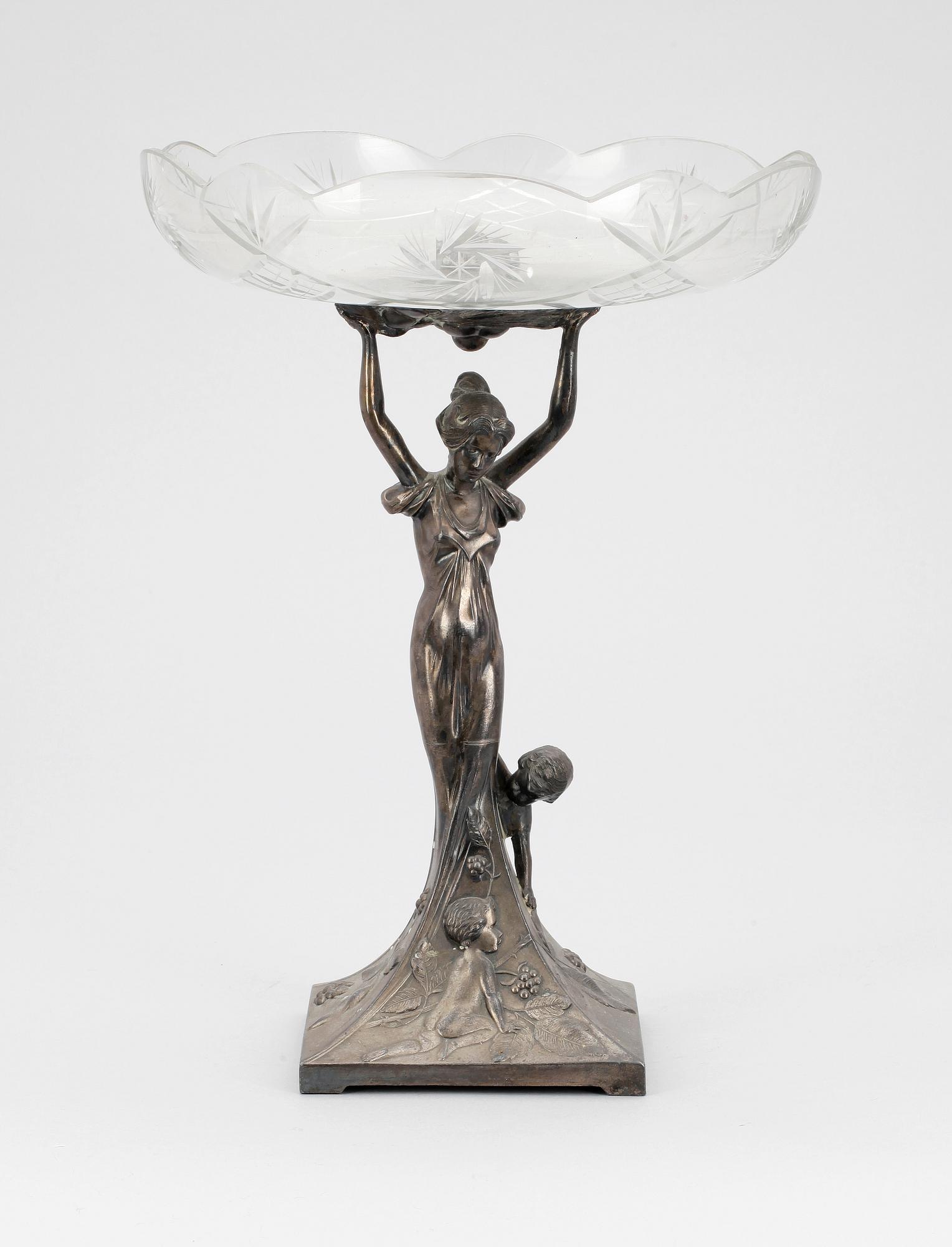 SKÅL PÅ FOT, nysilver och glas, jugend, 1900-talets början.