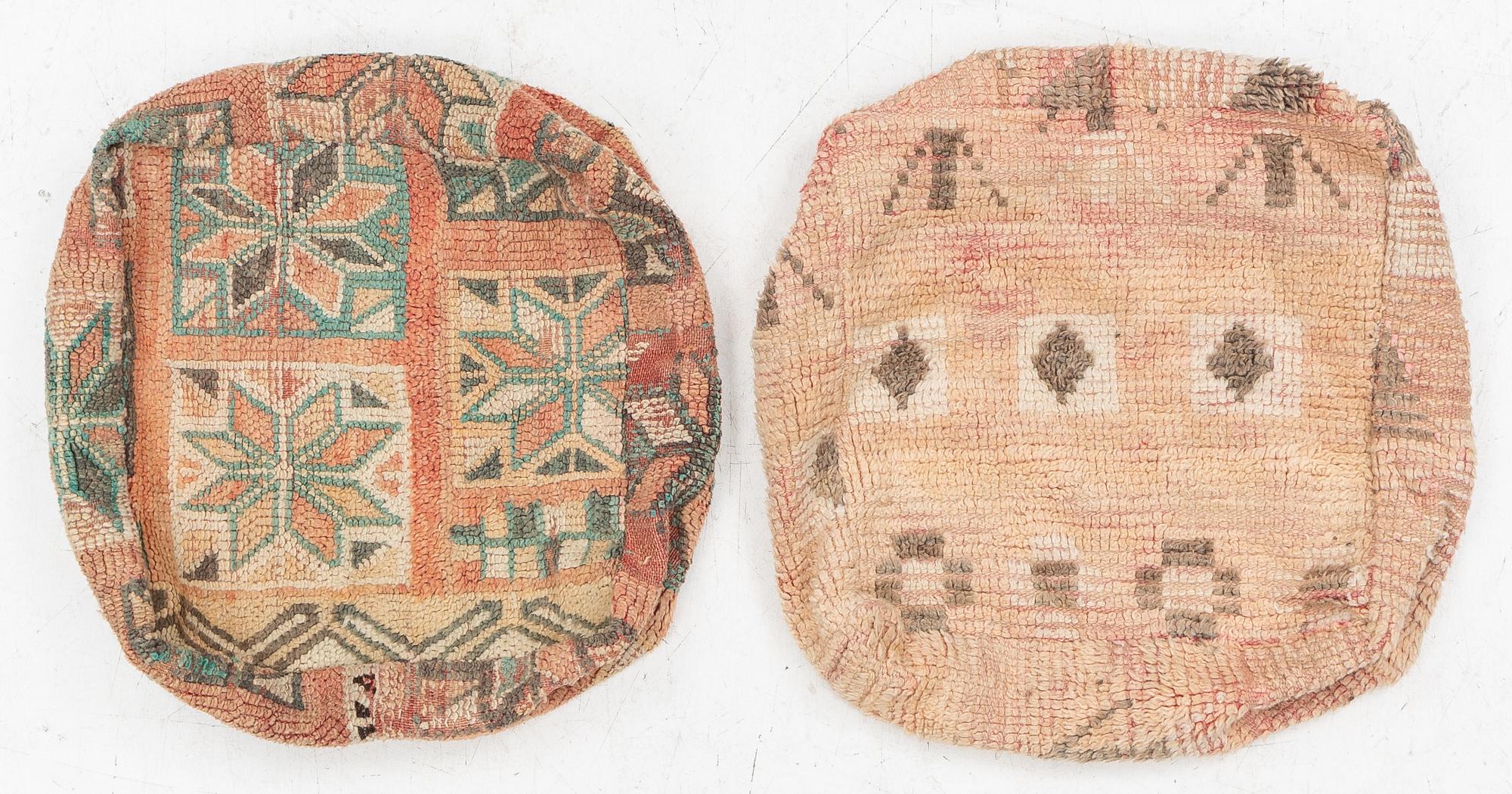 A pair of cases for poufs, Morocco, approx. 55 x 55 x 18 cm.