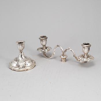 A rococo style silver candelabra, marked CG Hallberg, Stockholm 1928.