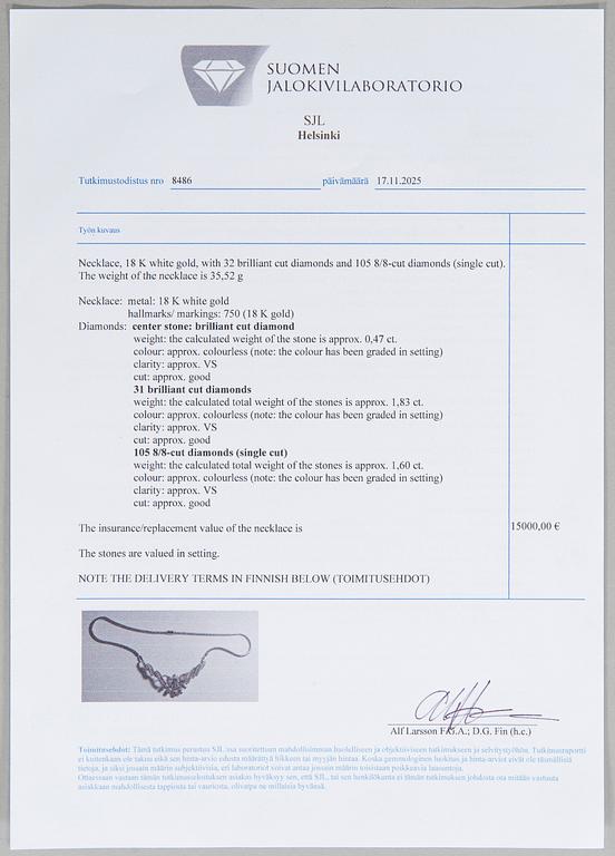 An 18K white gold Bucherer necklace set with brilliant-cut and octagon-cut diamonds.