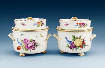 1229. A pair of Meissen icecream pots with covers and liners, period of Marcolini (1774-1815). (2).