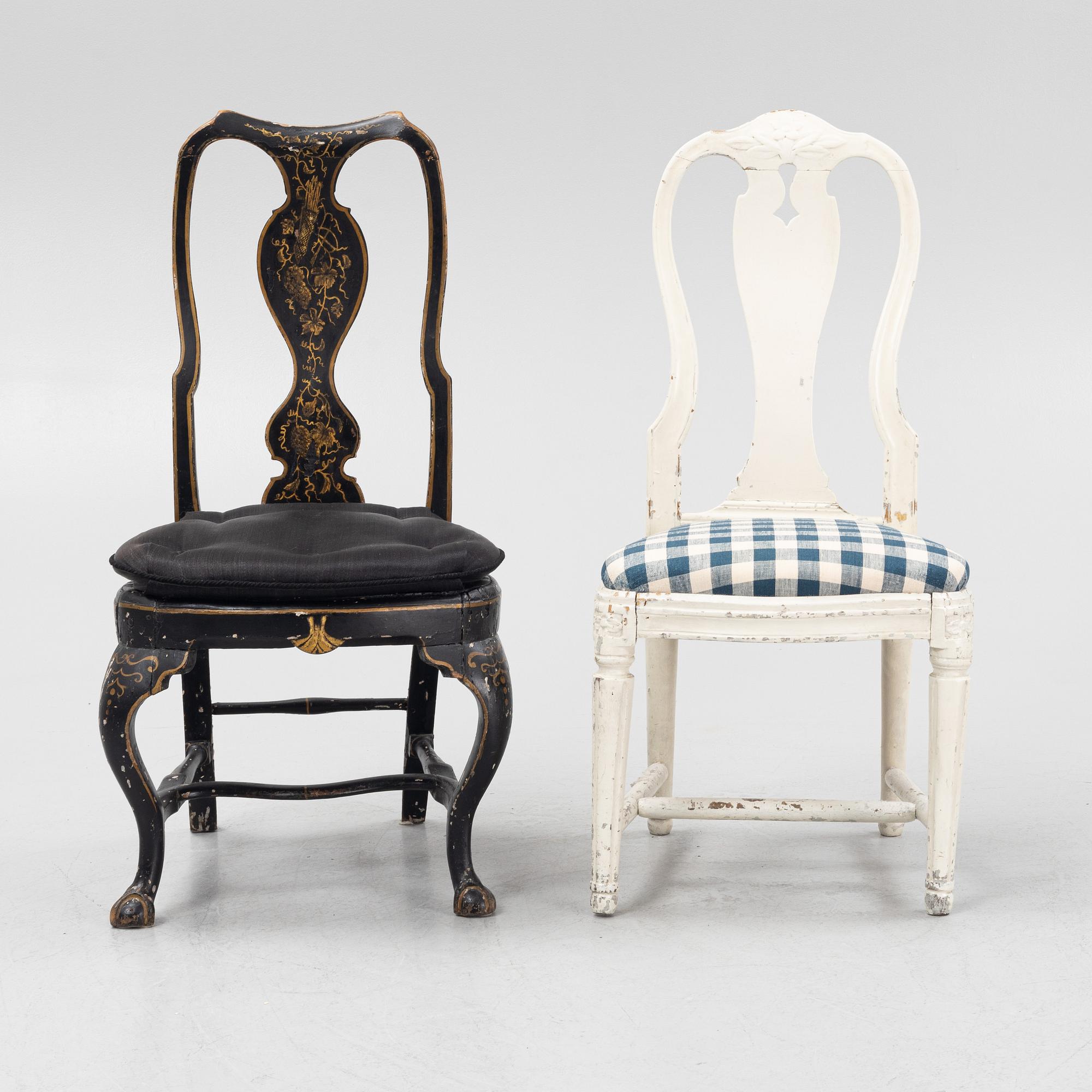 Two 18th century chairs, one Rococo and one Gustavian.