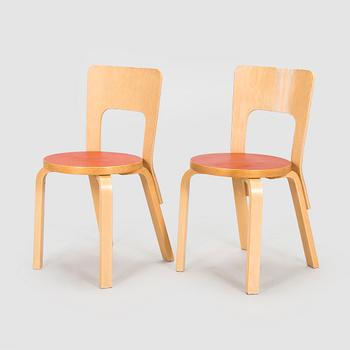 Alvar Aalto, tuoleja, 2 kpl, malli 66, O.Y. Huonekalu- ja Rakennustyötehdas A.B, 1957.