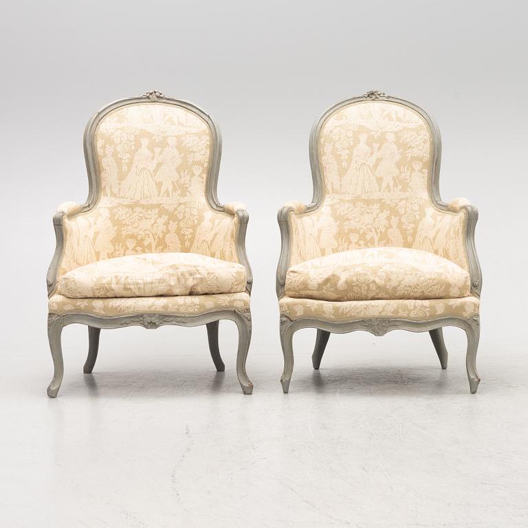Bergeres, a pair of similar, Louis XV, signed J.C. Briois (active in Paris 1766-1782).