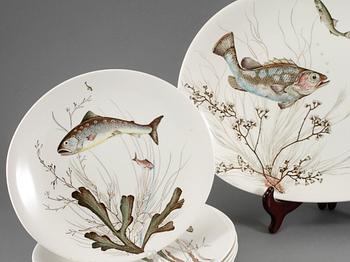 FISKSERVIS, 11 delar, flintgods, "Fish", Johnson Bros, England, 1900-talets andra hälft.