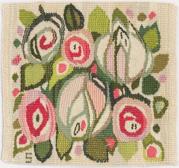 Barbro Sprinchorn, Barbro Sprinchorn, a textile, "Rosorna", a tapestry variant, ca 24 x 25 cm, signed S.