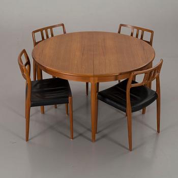 MATBORD och 4 STOLAR, bl a J L Möller models, Danmark, 1900-talets andra hälft.