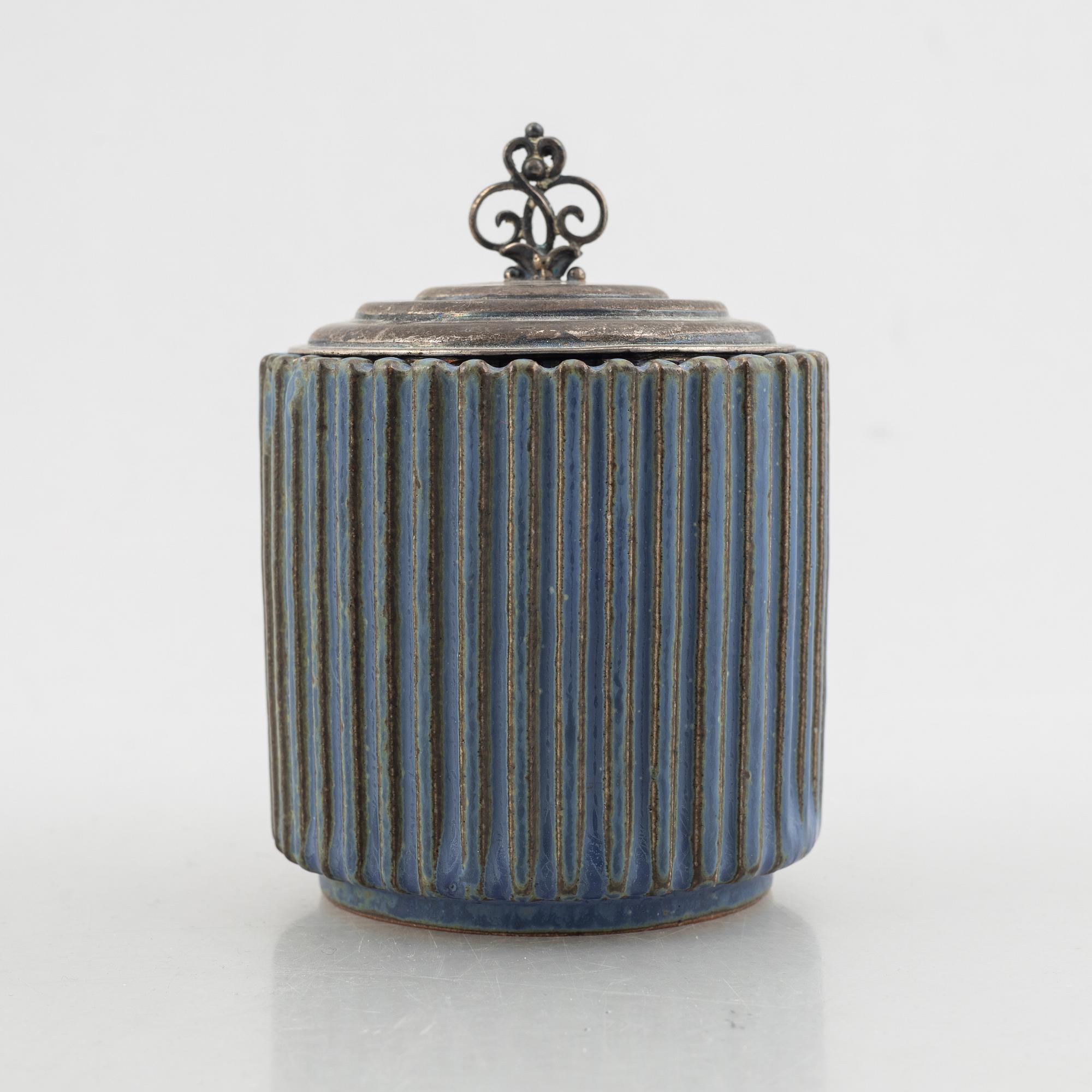 Arne Bang, a stoneware jar with sterling silver cover, Denmark, mid-20th century.