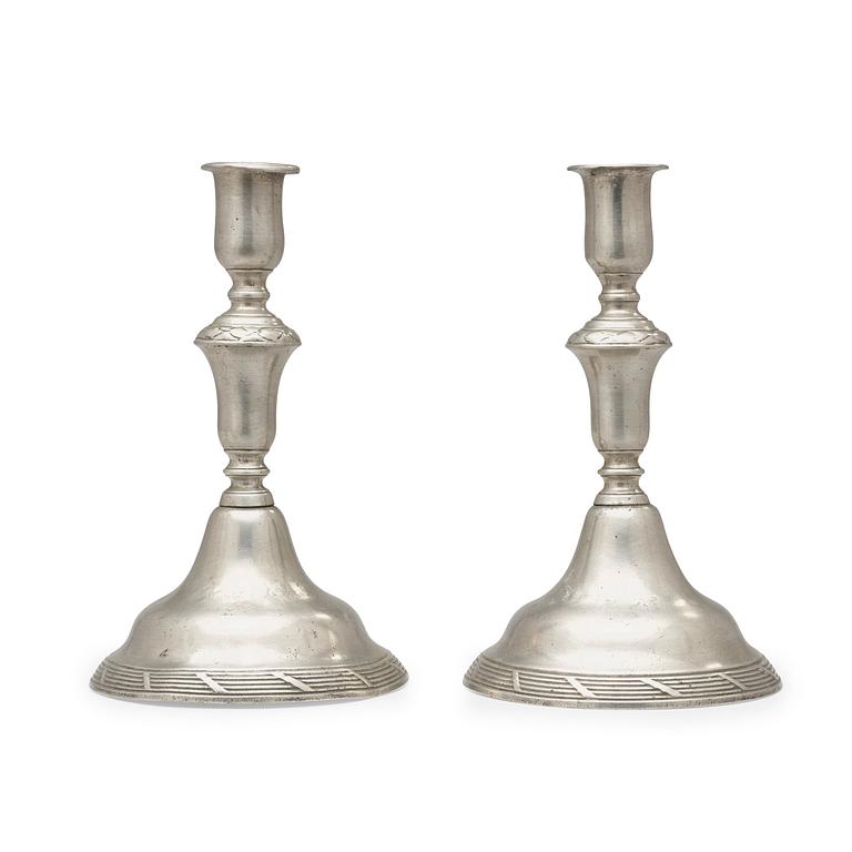 A pair of Gustavian pewter candlesticks by E P Krietz 1775.