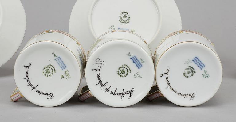 A set of three plus one porcelain "Flora Danica" coffee cups and saucers, "Royal Copenhagen, Denmark.