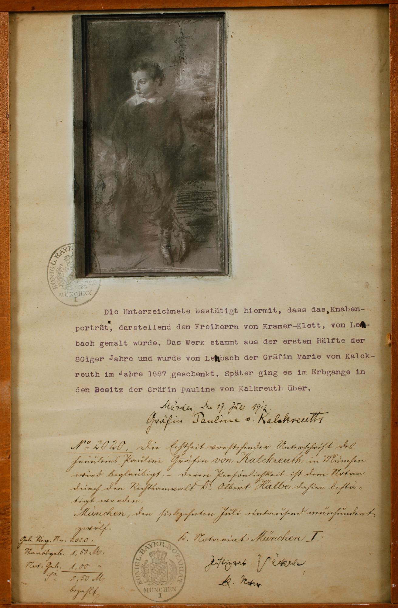 FRANZ SERAPH VON LENBACH, pastell, intyg a tergo.