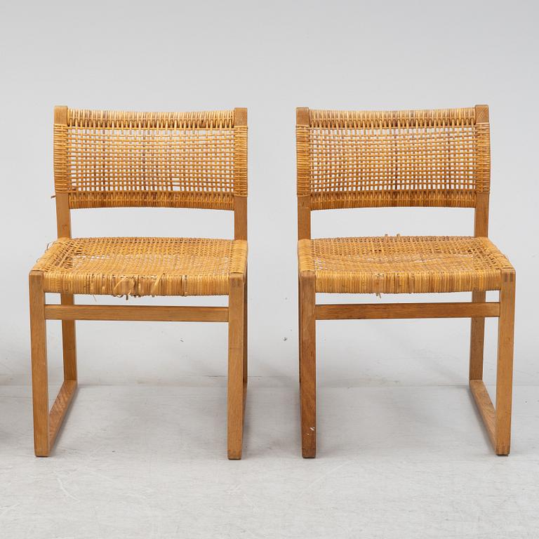 Børge Mogensen, four 'BM61' rattan and oak chairs.