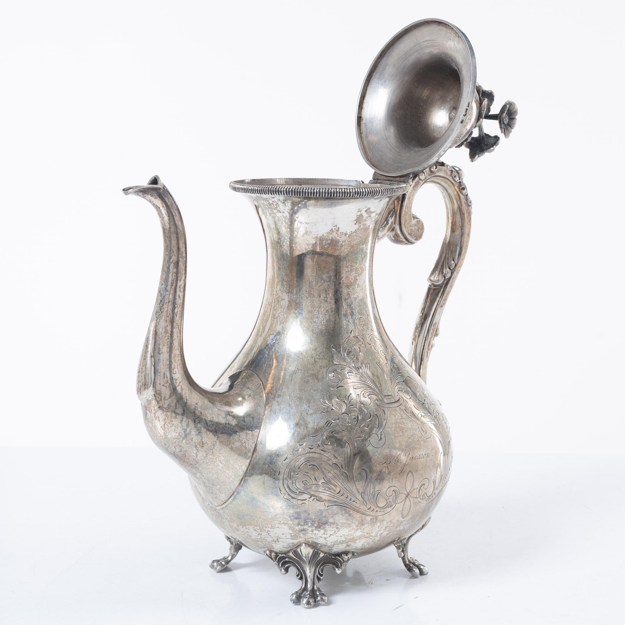 Frans Holm, coffee pot and cream jug, silver, Vadstena, 1877-79.