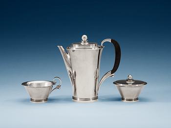 618. HARALD NIELSEN, kaffeservis  tre delar "Pyramid", Georg Jensen, Köpenhamn 1933-54, sterling,