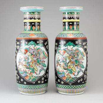 A pair of Chinese famille noire vases, 20th century.