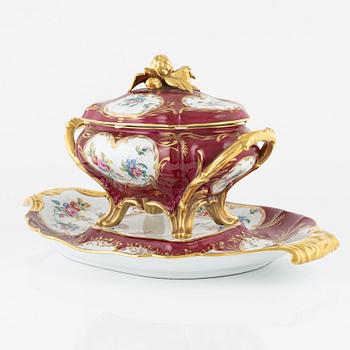 Tureen with lid and tray, Limoges, France, 20th Century.