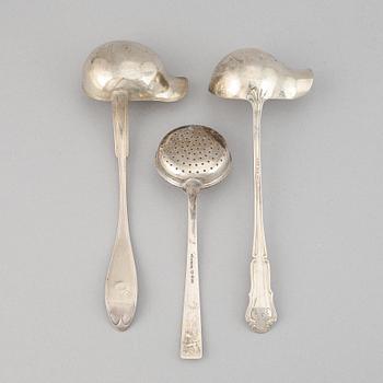 Two sauce spoons and one other spoon, silver, including Gustaf Möllenborg, Stockolm, 1897.