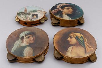 TAMBURINER, 4 st, otydligt signerade, Alger, 1890-tal.