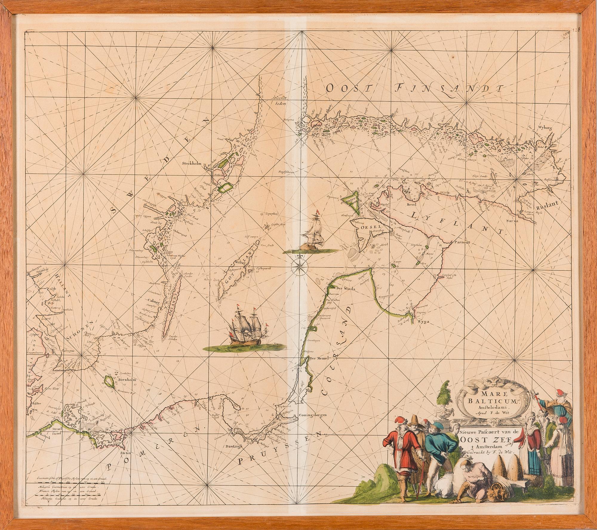 MAP, hand-coloured copper engraving, Frederik de Wit, Amsterdam, 17th century.