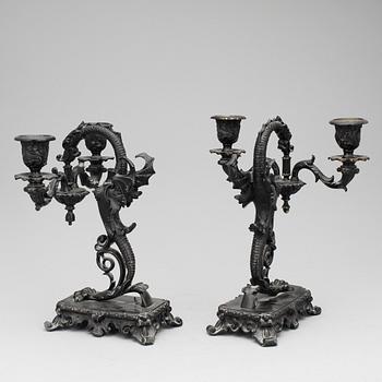 KANDELABRAR, ett par metall, Eklektiska, 1800-talets andra hälft.