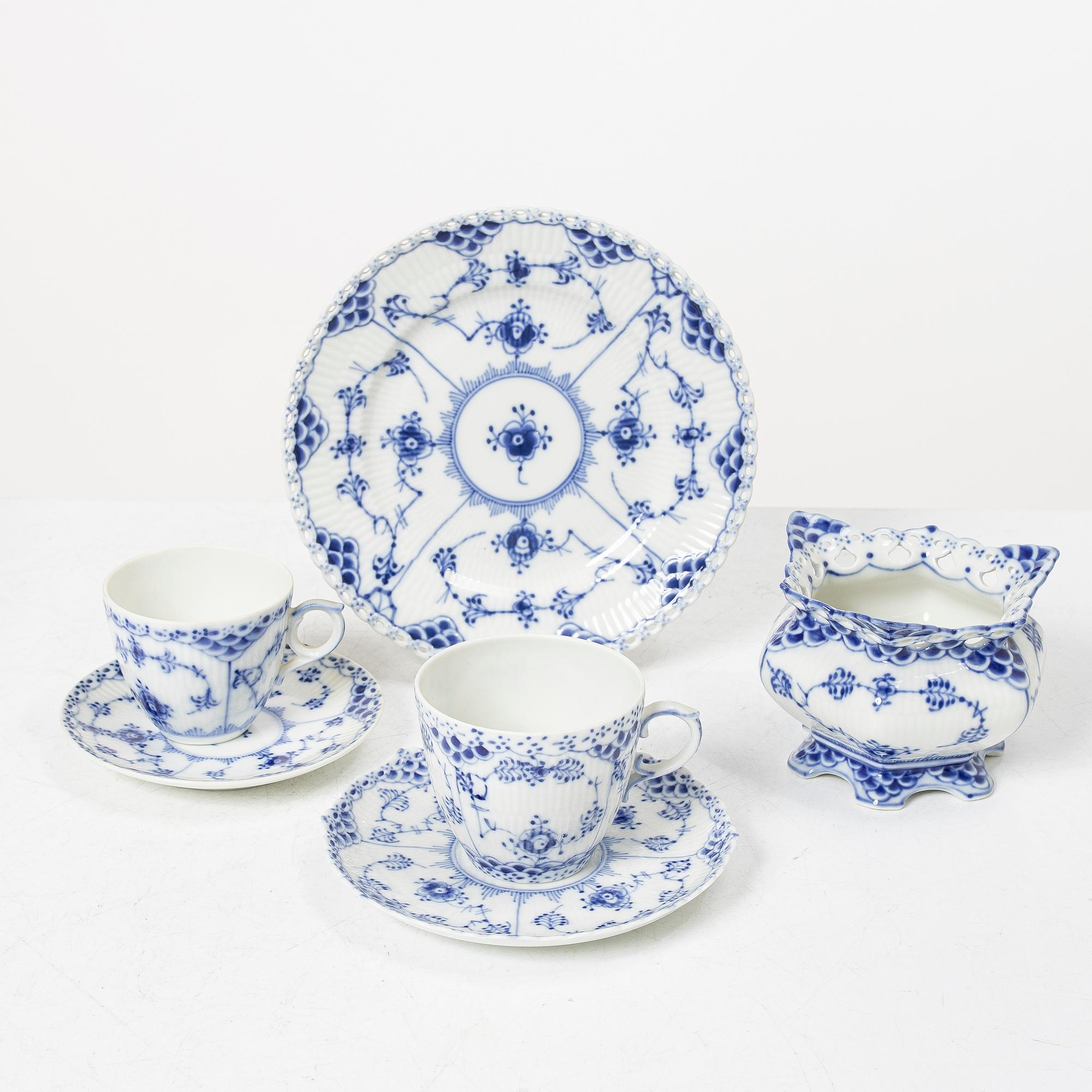 Royal Copenhagen, a 35-piece 'Blue Fluted' coffee service, including Full Lace, Denmark.