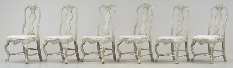 Four + two Swedish Rococo chairs.