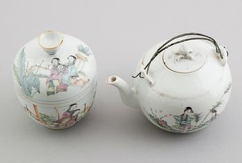 RISSKÅL OCH TEKANNA, porslin, Kina, 1800-/1900-tal.