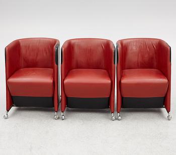 Börge Lindau & Bo Lindecrantz, a set of three armchairs and a table, including "Solo M", Lammhults, late 20th Century.