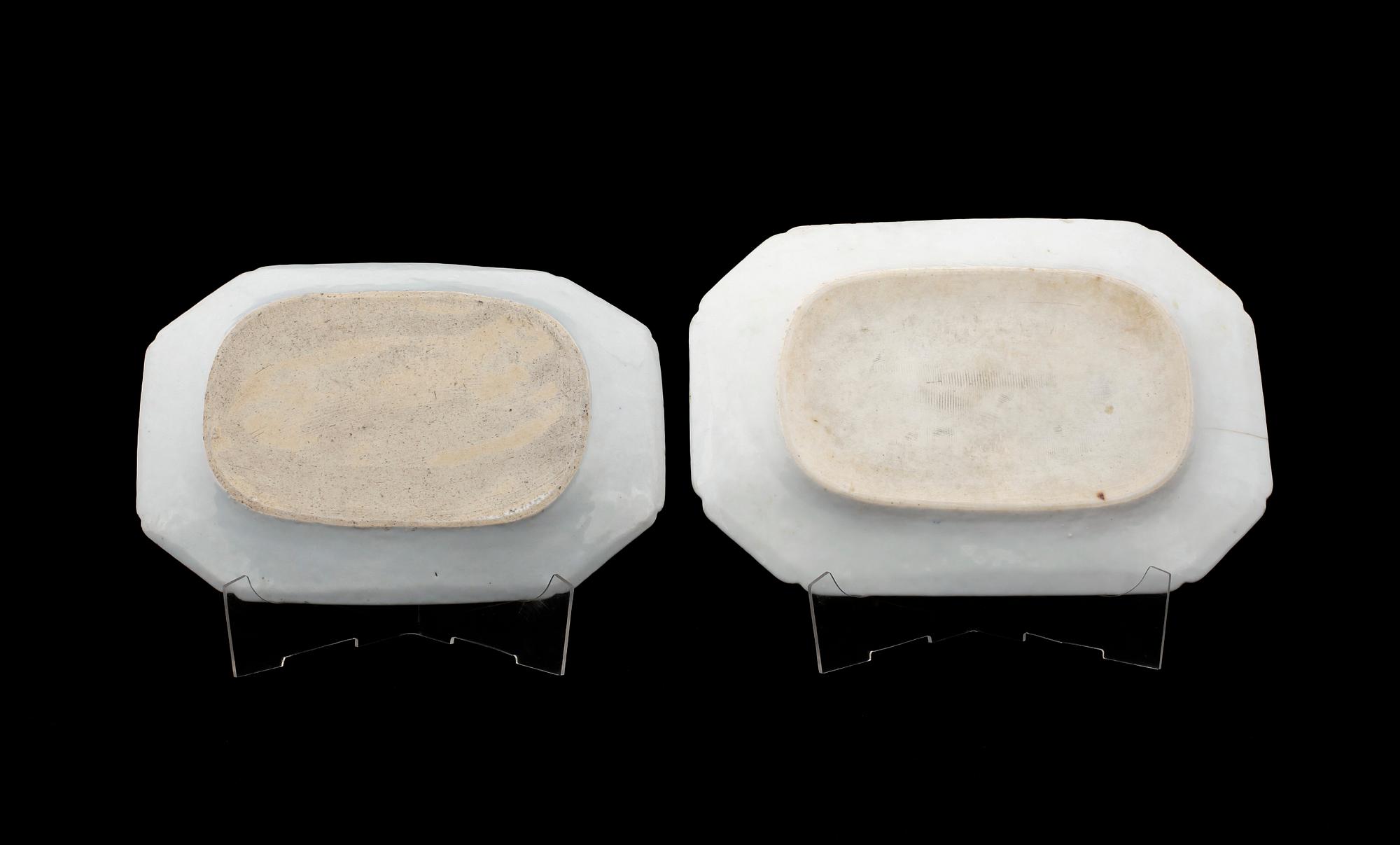 STEKFAT, 2 st olika, porslin, Qianlong, KIna 1700-tal.