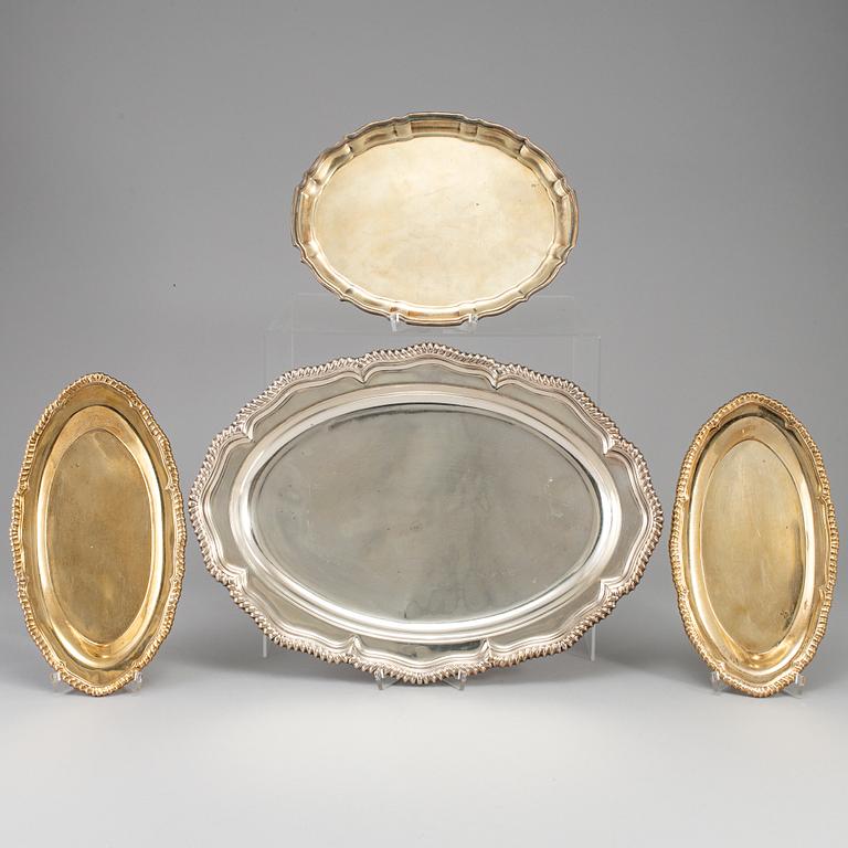 Four serving dishes, marked EP. One marked Tiffany & Co.