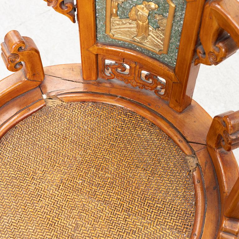 A pair of hardwood chairs,  Qing dynasty, 19th Century. Seal mark to reverse of back.