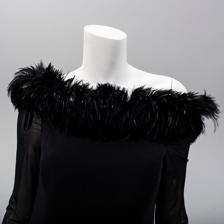 ESCADA COUTURE, a wool dress with feather collar, size 40.