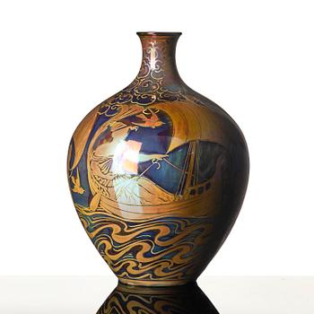 Walter Crane, & William Salter Mycock, a lustreware "Sea Maiden" vase, Pilkington Royal Lancastrian, England, 1910s.