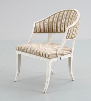 BALJFÅTÖLJ, sengustavianskt Stockholmsarbete i Erik Öhrmarks art, tidigt 1800-tal.