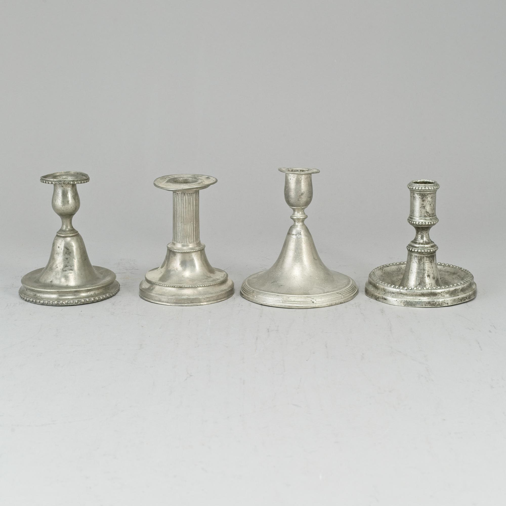 4 pewter candlesticks, one Hans Wicksten, Västerås 1806.
