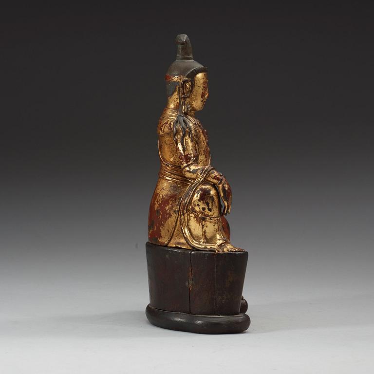BODHISATTVA, brons, förgylld och röd lack. Ming dynasty, 1600-tal.