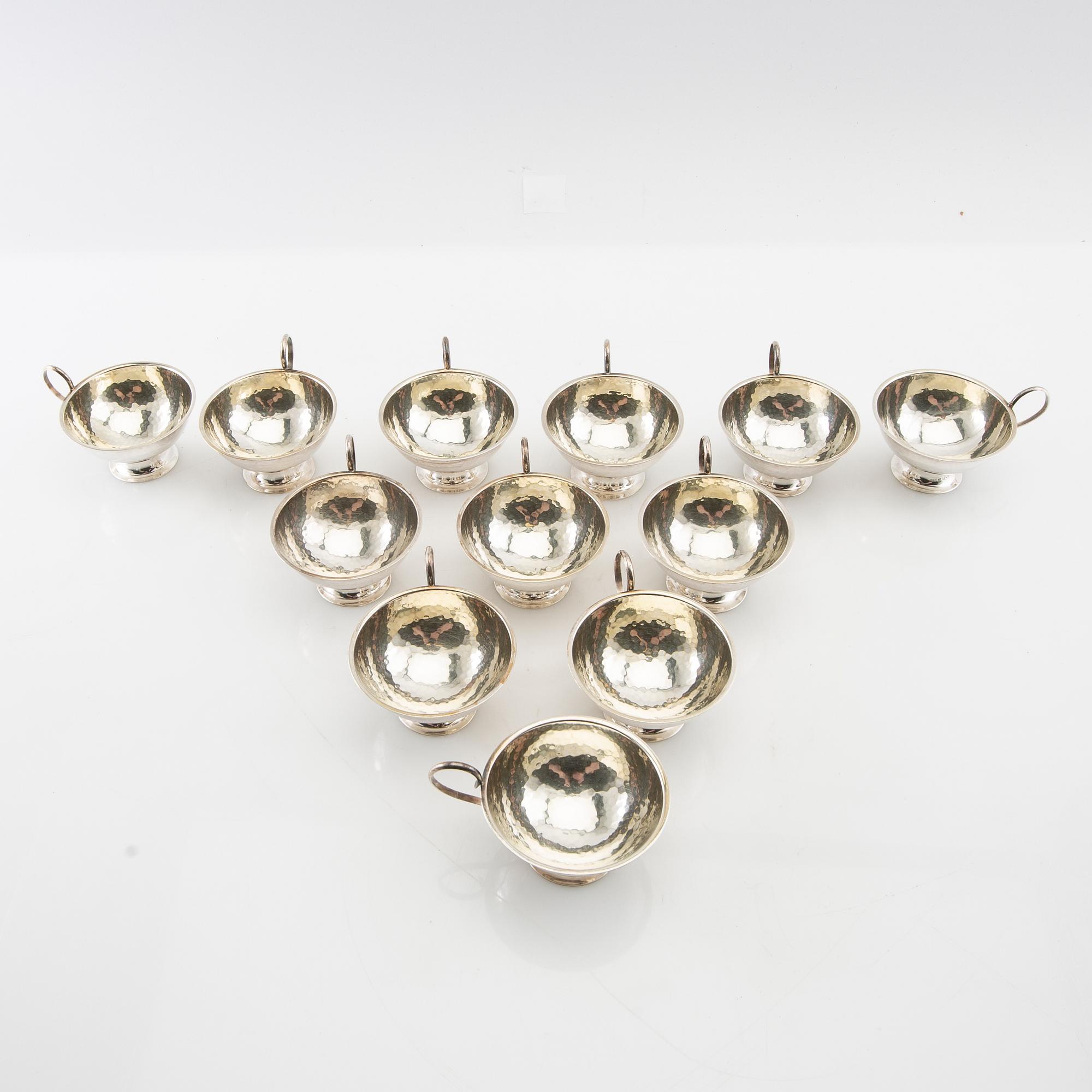 Punch mugs, 12 pcs silver, GAB Stockholm and Eskilstuna 1967 and 1969.
