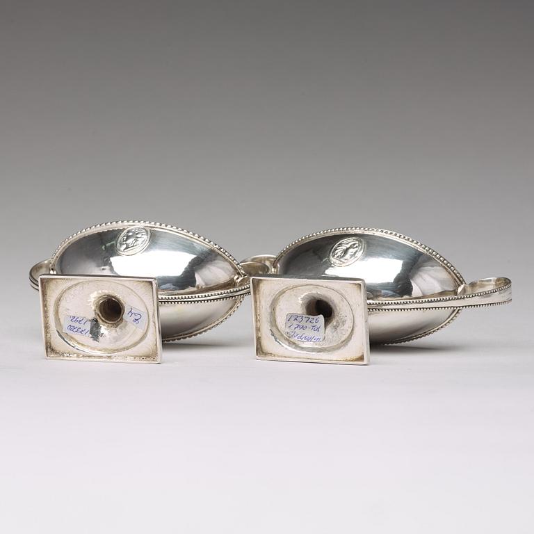 A matched pair of 18th century parcel-gilt silver salt-cellars, mark of Johan Fredrik Weise, Stockholm 1792.