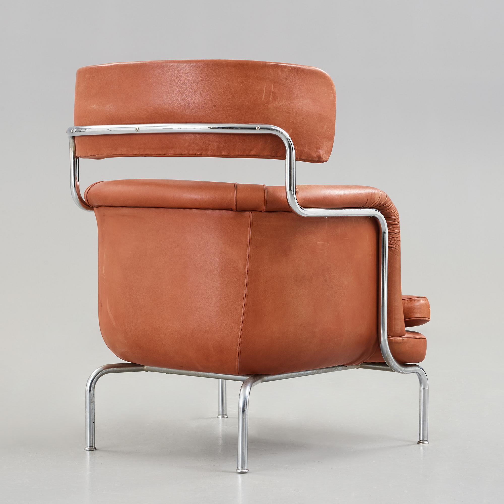 A Tommy Sundberg 'Sheraton' chromed tubular steel and leather easy chair, designed for Sheraton Hotel, Stockholm in 1971.