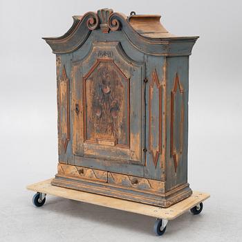 Hanging cupboard, folk art, Alfta, Hälsingland, marked 1820.