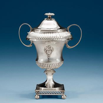 1016. A Swedish 18th century silver sugar-bowl and cover, makers mark of Mikael Nyberg, Stockholm 1798.