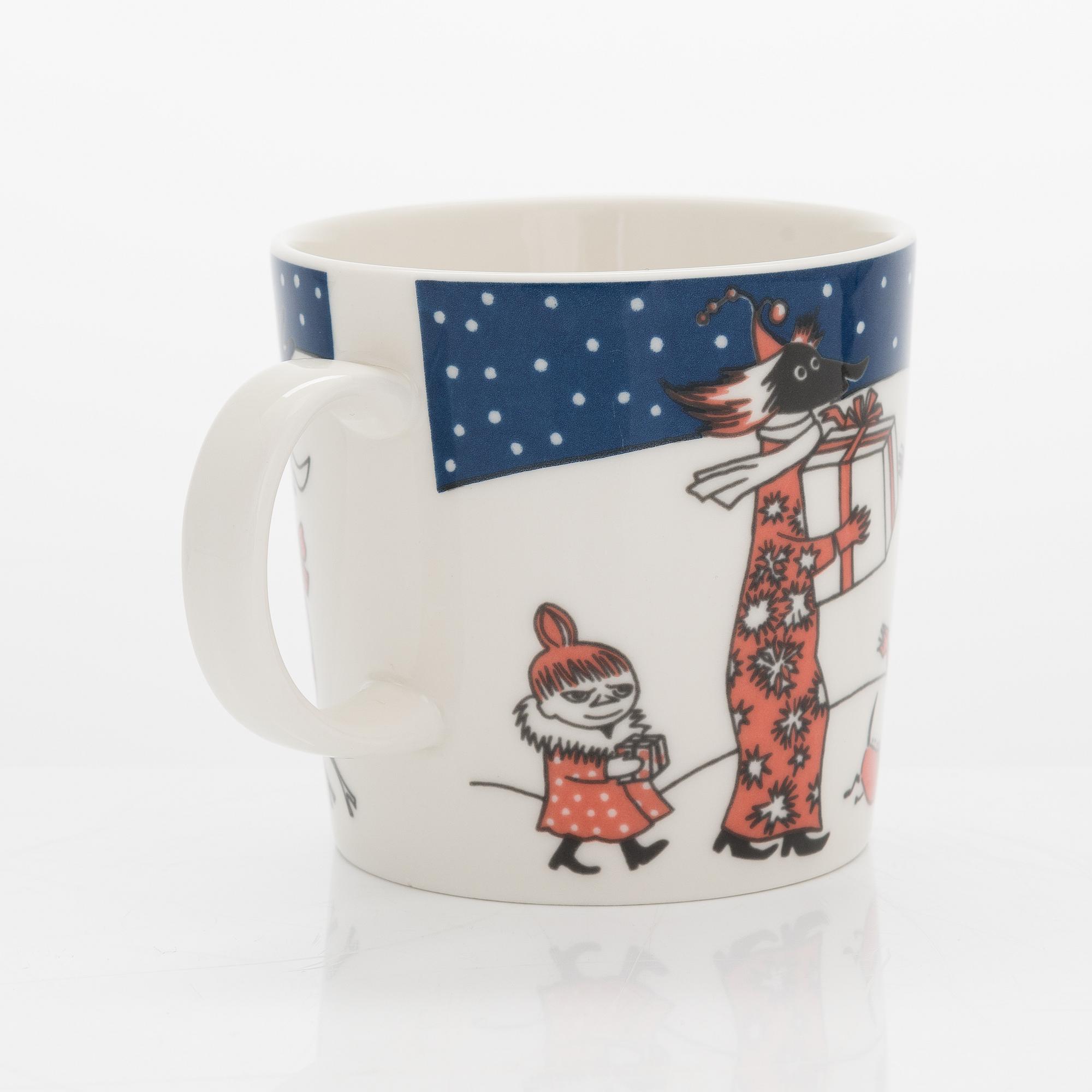 A Moomin Finnair 75 Anniversary mug, vitro porcelain, Moomin Characters, Arabia, Finland 1998.