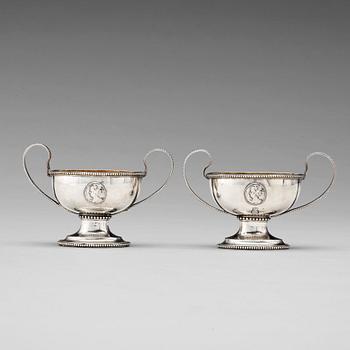 136. A pair of Swedish 18th century parcel-gilt silver salt-cellars, mark of Anders Schotte, Uddevalla, 1793.