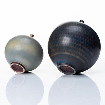 Berndt Friberg, two stoneware vases, Gustavsberg studio, Sweden 1960 and 1965.