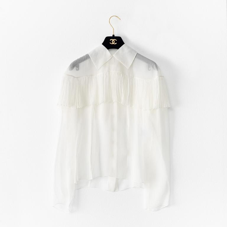 Chanel, a white silk blouse, french size 34.