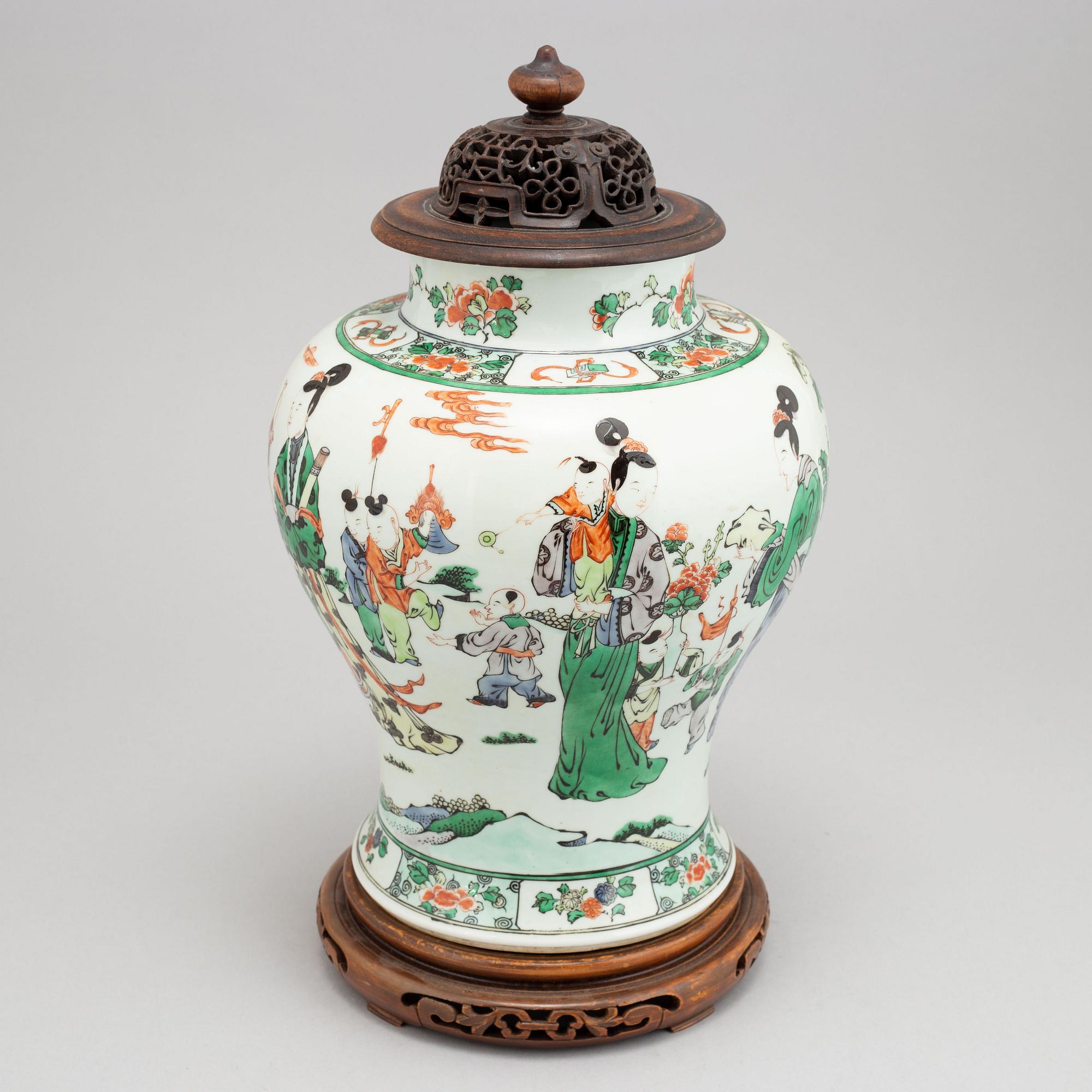 A Chinese famille verte Kangxi style vase, 20th Century.